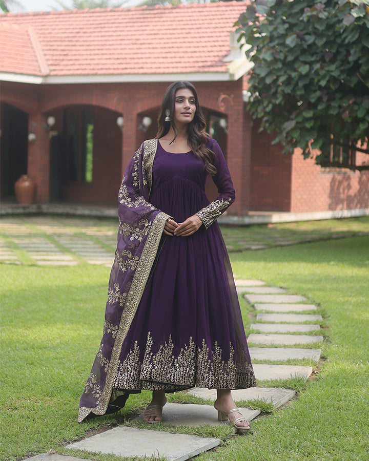 Wine Color Designer Fully Stitched Anarkali Gown