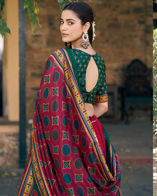 Red Color Tasar Silk Traditional Lehenga Choli