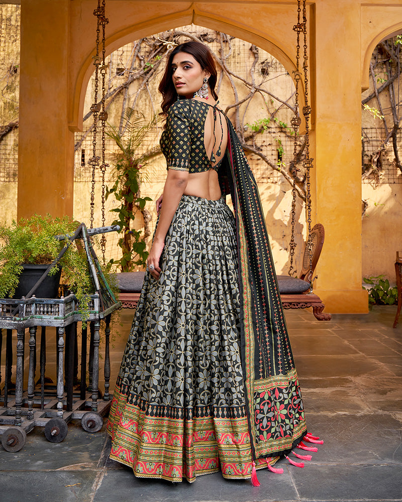 Black Color Tasar Silk Sparkle Lehenga Choli