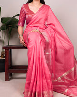 Baby Pink Color Cotton Silk Zari Weaving Saree