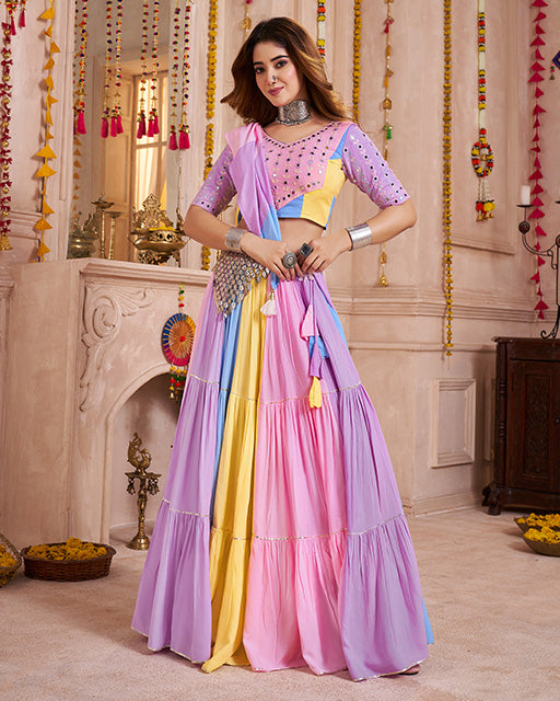 Light Purple Color Viscose Cotton Navratri Chaniya Choli