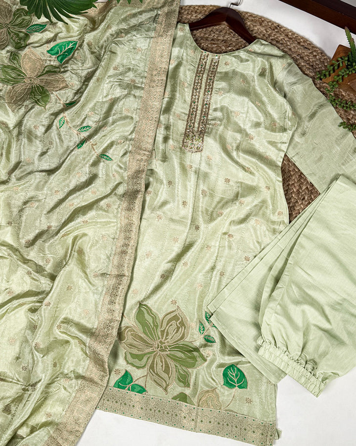 Pista Color Pure Viscose Silk Three Piece Kurti Suit