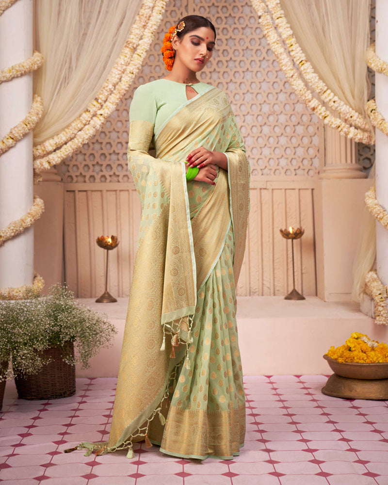 Pista Color Banarasi Jacquard Soft Silk Saree