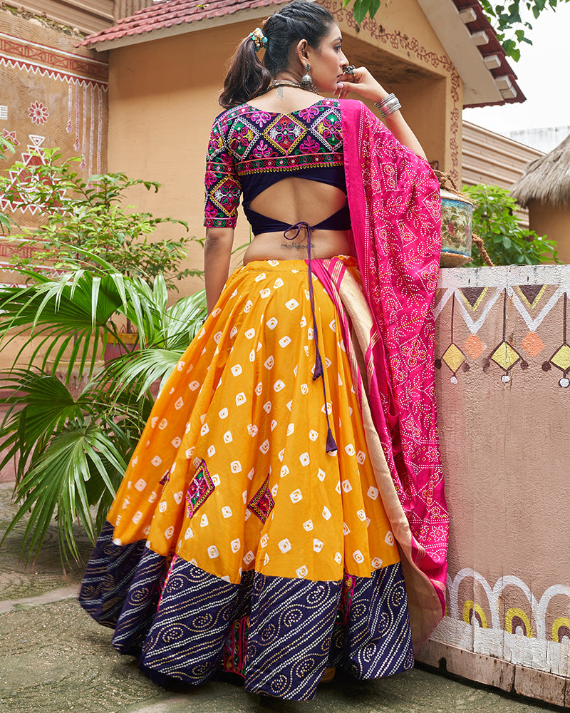 Yellow Color Maslin Cotton Navratri Lehenga Choli