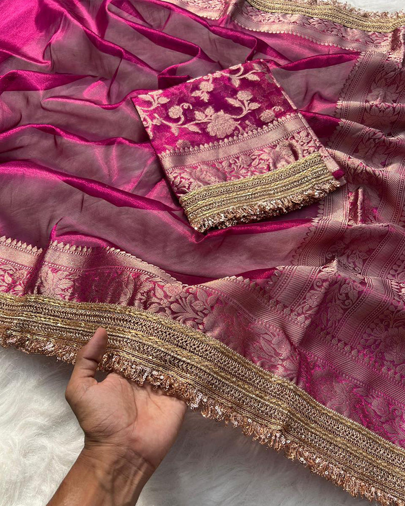 Magenta Color Banarasi Tissue Silk Saree