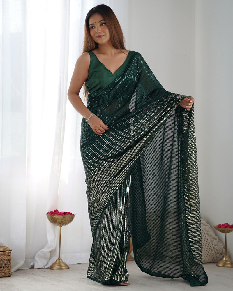 Green Color Heavy Georgette Embroidered Saree