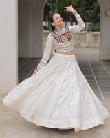 Off-White Color Roman Silk Navratri Lehenga Choli