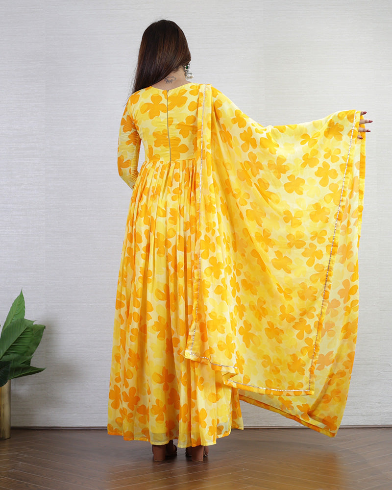 Yellow Color Georgette Three Piece Anarkali Suit