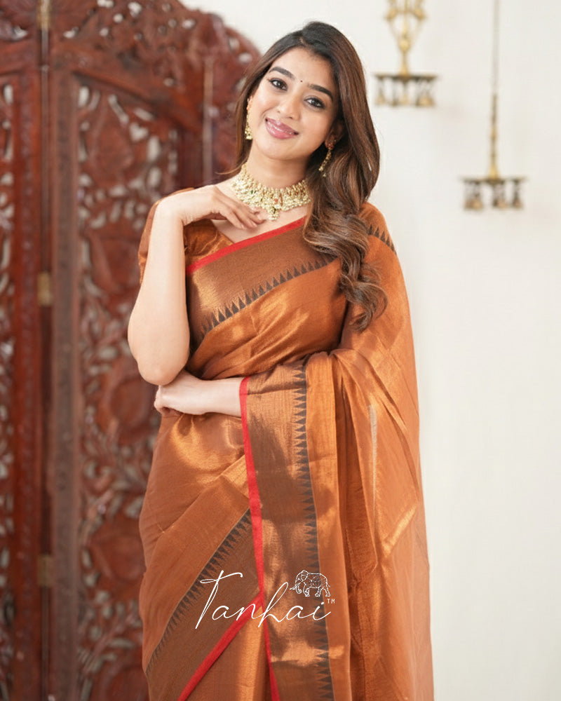 Brown Color Tissue Cotton Saree