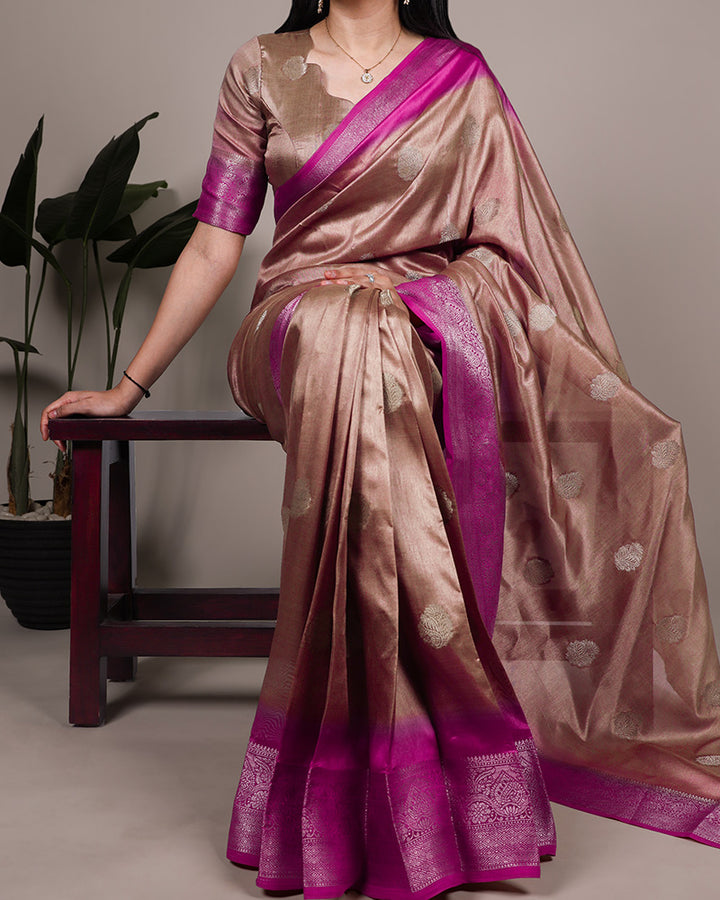Brown Color Rumali Silk Zari Weaving Saree