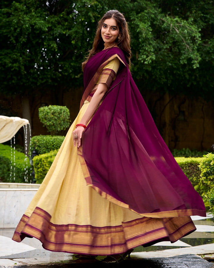 Traditional Wine Color Kanchipuram Zari Weaving Half Saree