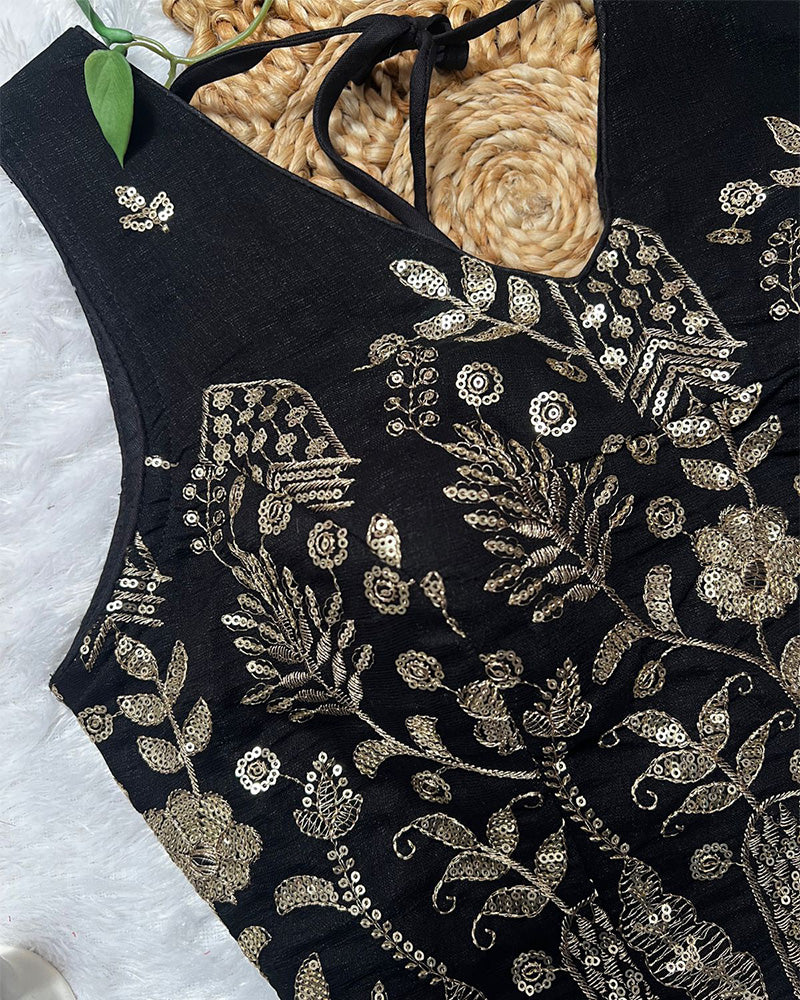 Black Color Vichitra Silk Embroidered Blouse