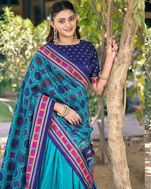 Sky Blue Color Tasar Silk Traditional Lehenga Choli