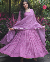Lavender Color Designer Anarkali Gown With Dupatta
