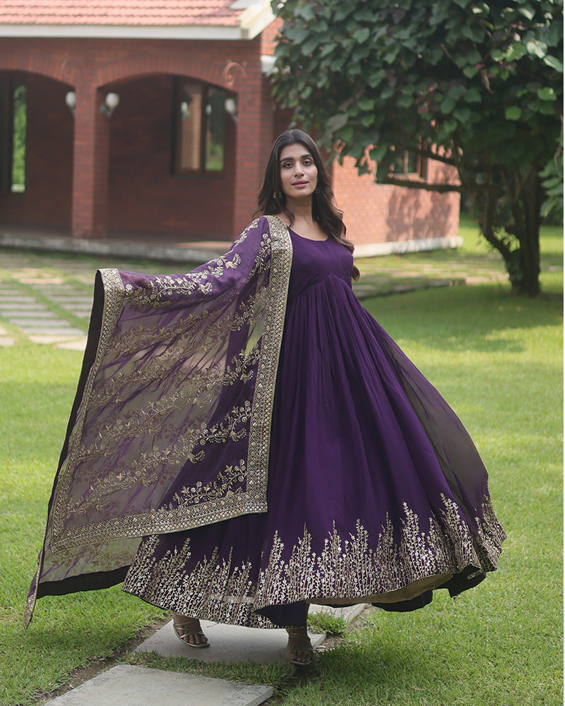 Wine Color Designer Fully Stitched Anarkali Gown