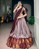 Dusty Luvender Color Poly Cotton Chex Onam Half Saree