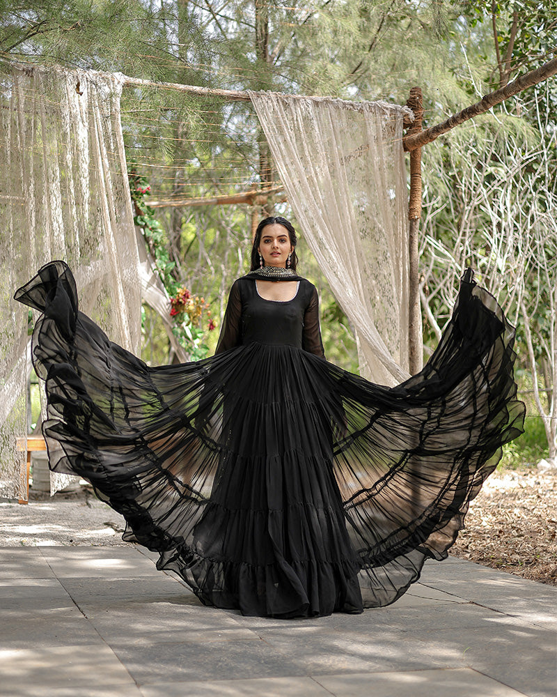 Black Color Designer Embroidered Gown With Dupatta