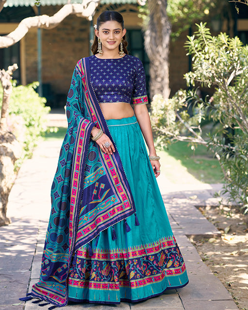 Sky Blue Color Tasar Silk Traditional Lehenga Choli