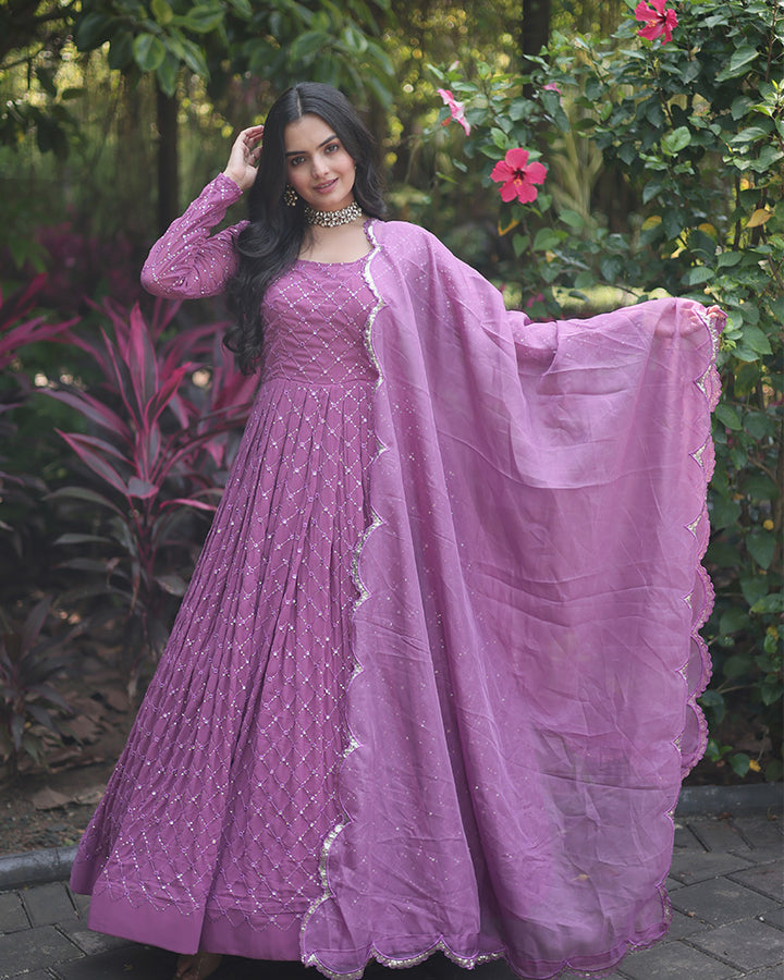 Lavender Color Designer Anarkali Gown With Dupatta