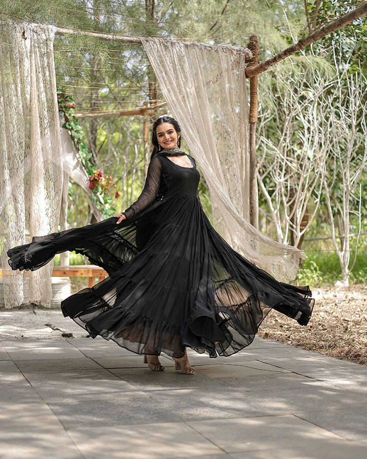 Black Color Designer Embroidered Gown With Dupatta