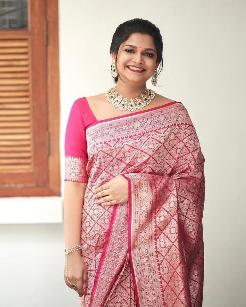 Pink Color Jacquard Print Banarasi Soft Silk Saree