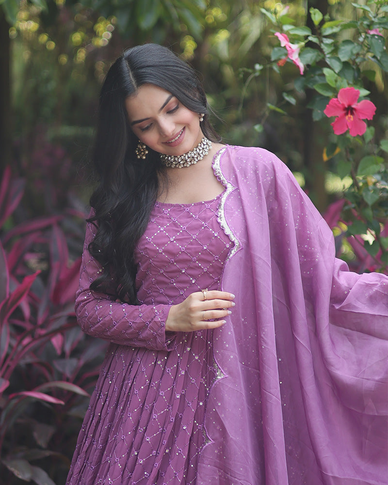 Lavender Color Designer Anarkali Gown With Dupatta