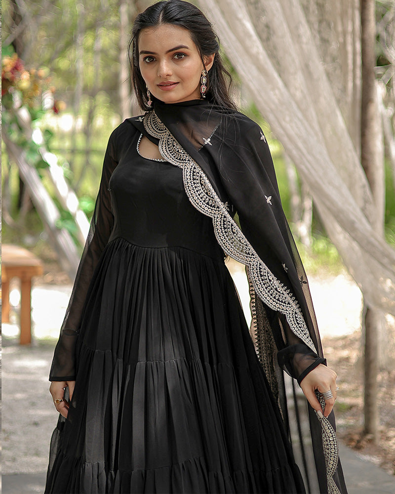 Black Color Designer Embroidered Gown With Dupatta