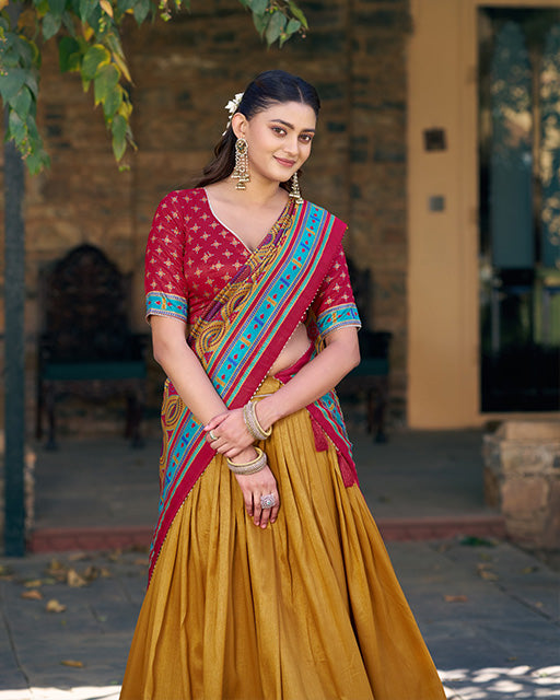 Mustard Color Tasar Silk Traditional Lehenga Choli