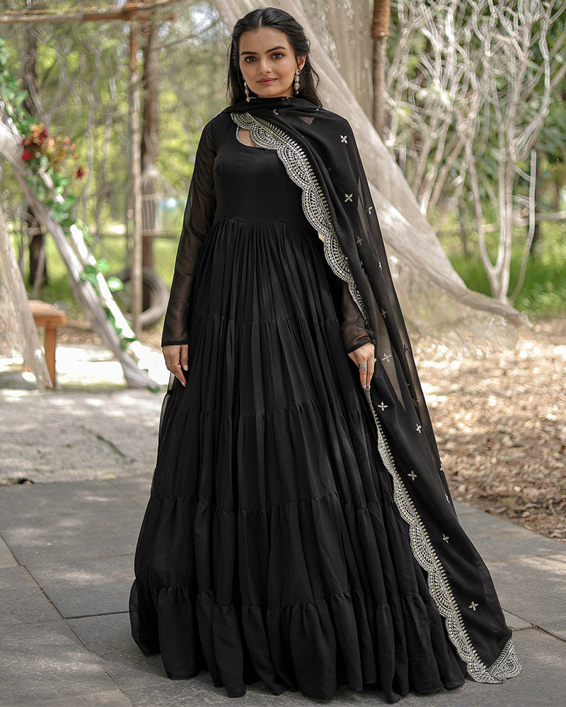 Black Color Designer Embroidered Gown With Dupatta