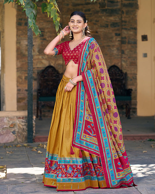 Mustard Color Tasar Silk Traditional Lehenga Choli