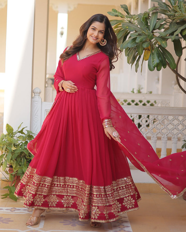 Exclusive Pink Color Attractive Sequence Embroidery work Gown