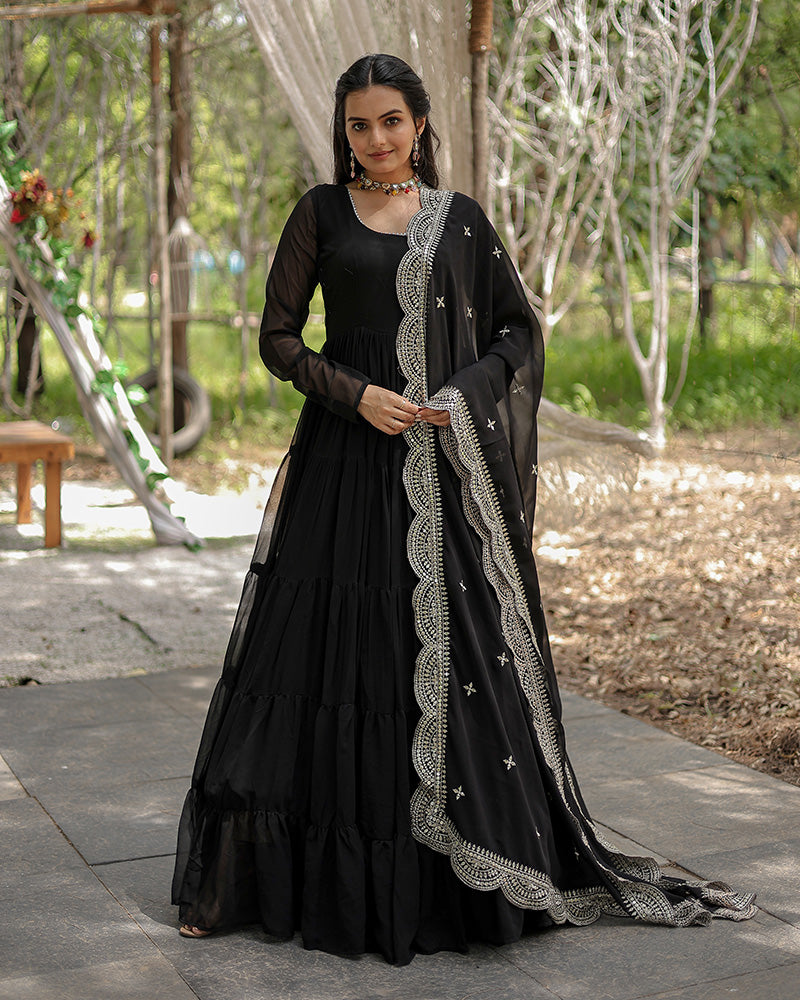 Black Color Designer Embroidered Gown With Dupatta