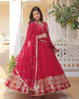 Exclusive Pink Color Attractive Sequence Embroidery work Gown