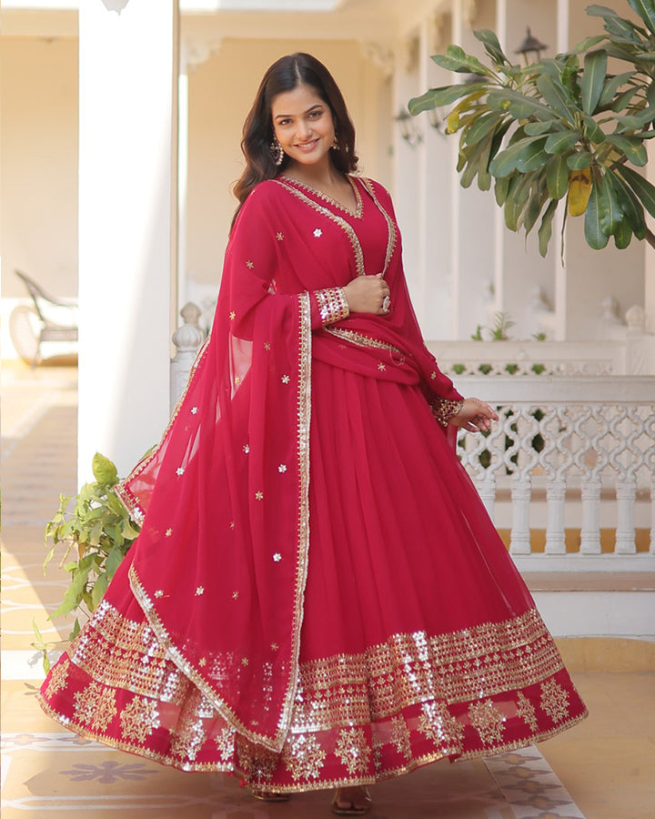 Exclusive Pink Color Attractive Sequence Embroidery work Gown
