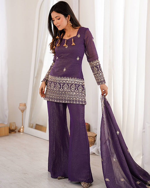 Purple  Color Soft Crunchy Silk Sharara Suit