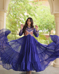 Four Color Georgette Bandhani Printed Navratri Gown