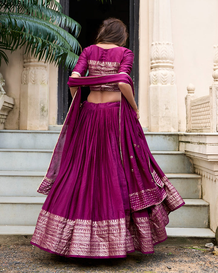 Wine Color Pure Chanderi Plain Navratri Lehenga Choli