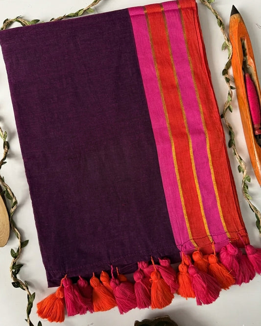 Wine Color Pure Mal Cotton Saree