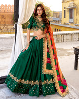 Designer Green Color Vichitra Silk Embroidered Lehenga Choli