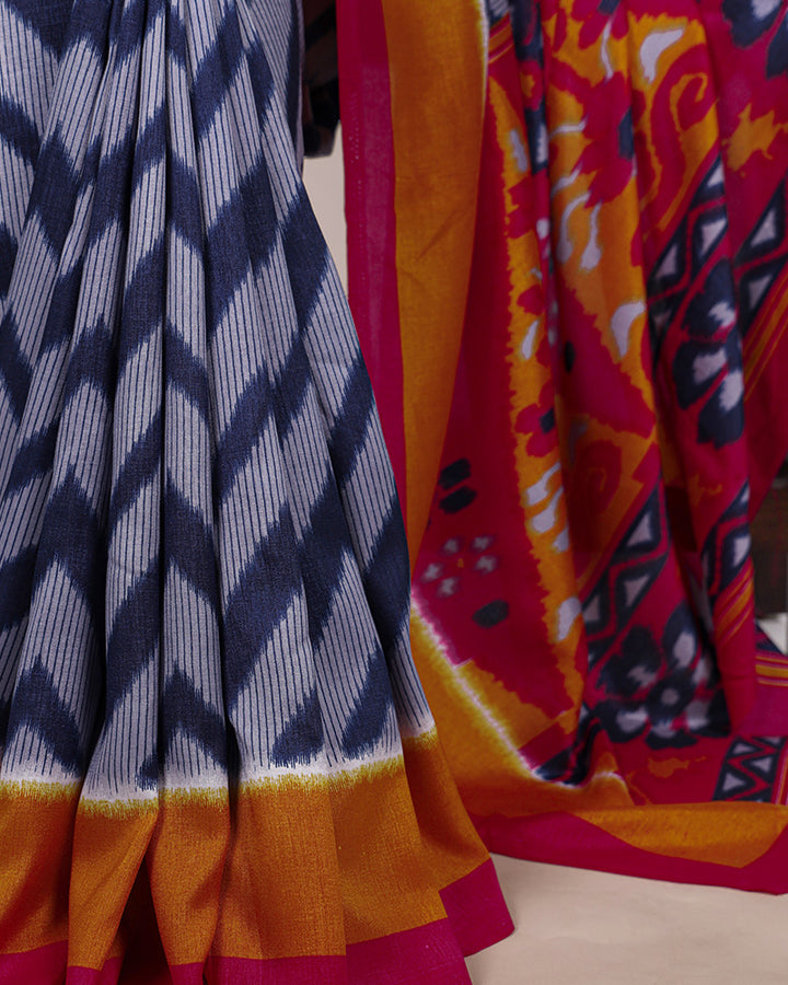 Blue Color Tssar Silk Printed Saree