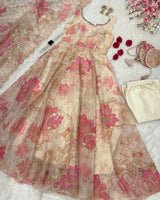 Off-White Color Digital Printed Soft Organza Anarkali Suit