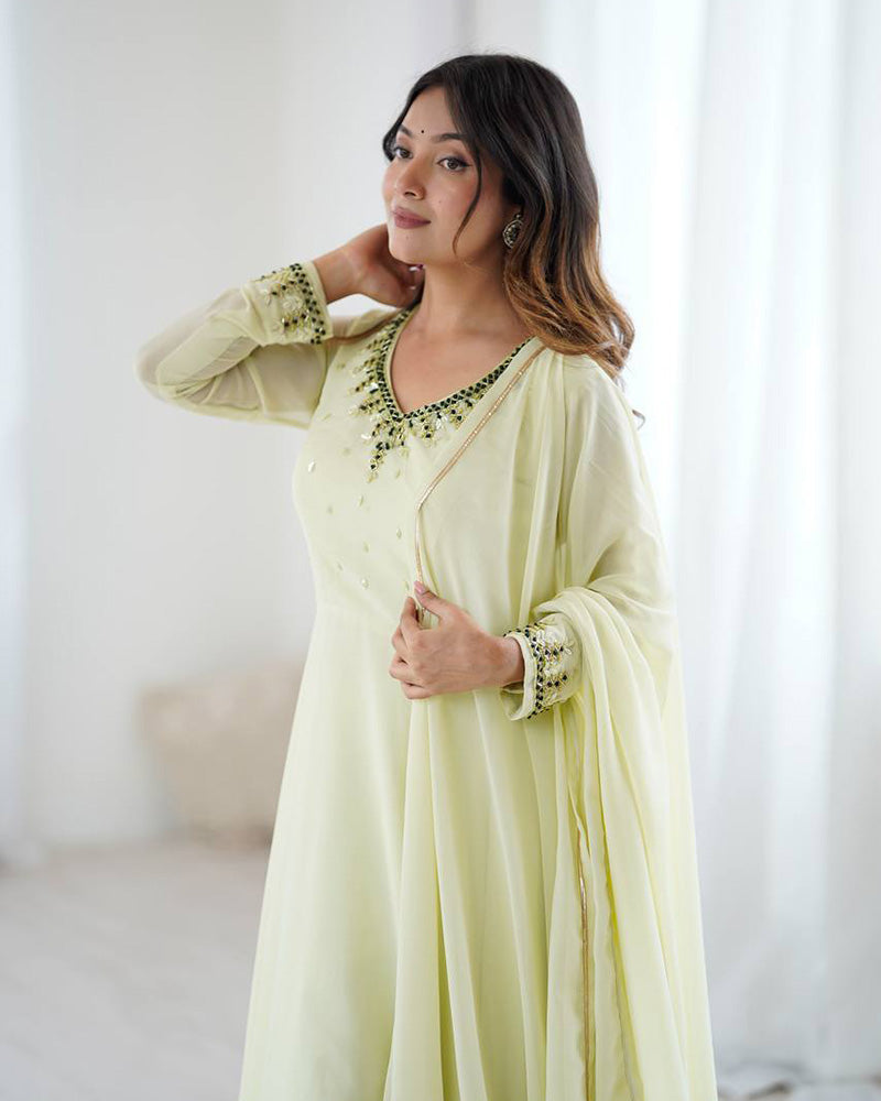 Pista Color Georgette Three Piece Anarkali Suit