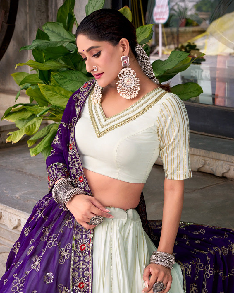 Traditional White Color Pure Rayon Lehenga Choli