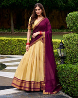 Traditional Wine Color Kanchipuram Zari Weaving Half Saree