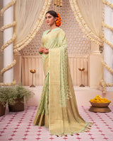 Pista Color Banarasi Jacquard Soft Silk Saree