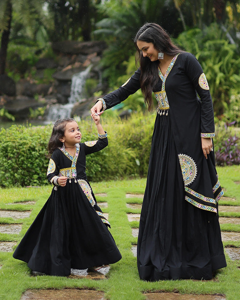 Black Color Rayon Kutchi Style Navratri Gown