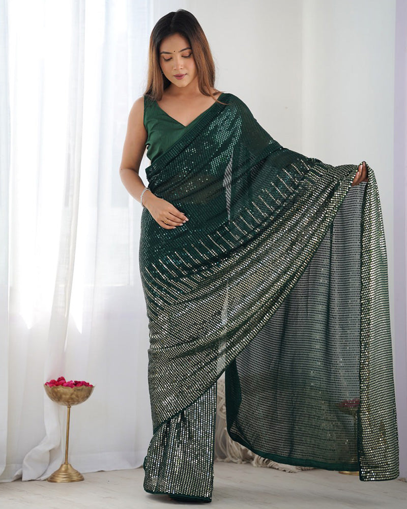 Green Color Heavy Georgette Embroidered Saree