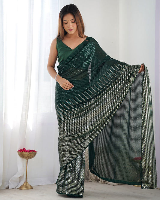 Green Color Heavy Georgette Embroidered Saree