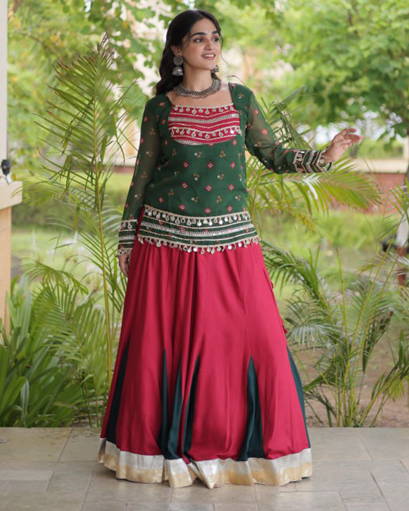 Green Color Rayon Navratri Lehenga Choli