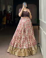 Brown Color Tasar Silk Viscose Printed Lehenga Choli